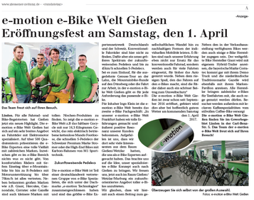 Gießener Zeitung berichtet über das Eröffnungsfest der e-motion e-Bike Welt Gießen