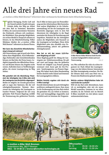 Volker Minkmar - e-Bike Leasing Experte im Interview mit dem Stadtmagazin Bremen