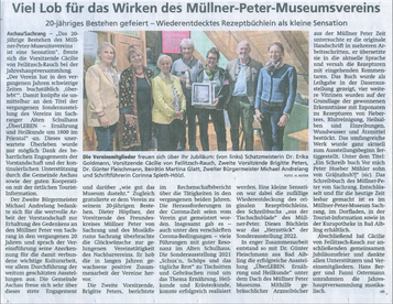 Foto: Herbert Reiter  „Das 20-jährige Bestehen des Müllner Peter Museumsvereins ist eine Sensation“, freute sich die Vorsitzende Cäcilie v. Feilitzsch-Rauch (zweite von links) bei der Jahreshauptversammlung. Von links.: Schatzmeisterin Dr. Erika Goldmann,