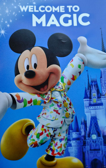 Die einzige Micky Maus in Orlando, die wir zu sehen bekommen: Ein Flyer im Mietauto...