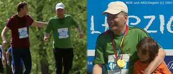 Roland und Martin nehmen mit einer Laufgruppe am Leipzig-Marathon teil