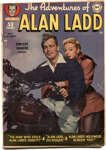 Alan Ladd su Triumph nel 1950