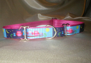 Halsband, Hund, Martingale 2,5cm, mit Borte Eulen