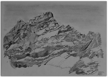 Zeichnung von der Jungfrau vom Jungfraujoch aus