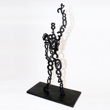 Paolo Grassi – Modulor, upright bronze sculpture with a human silhouette composed of numeric chains.