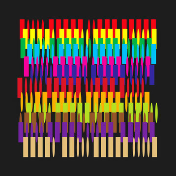 Paolo Grassi digital artwork with colored bars and ellipses in rhythmic numeric pattern