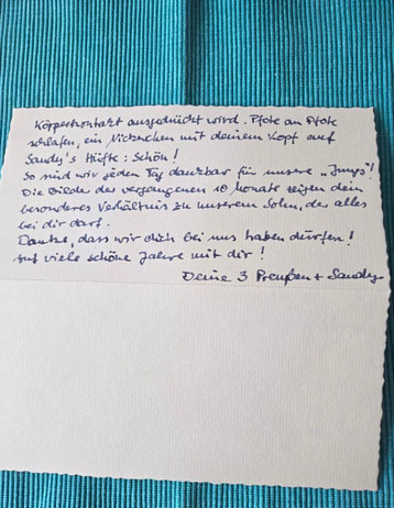 Brief von Samuels Familie zum 1. Geburtstag
