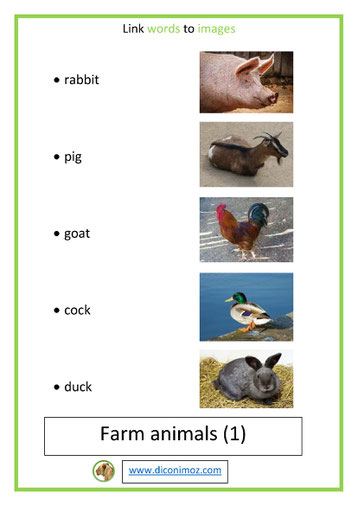 link words to images farm animals lesson