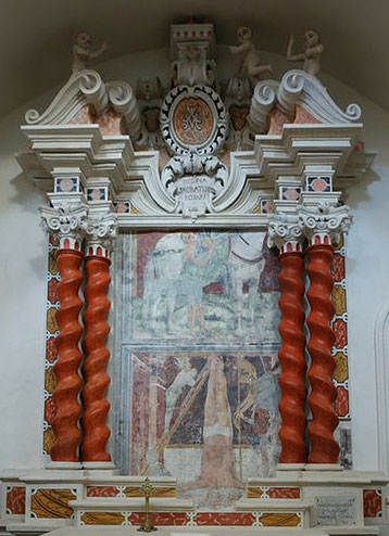 En haut la charité de Saint Martin ; en bas la crucifixion de Saint Pierre