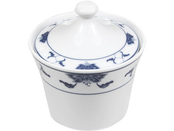 Zuckertopf aus Tatung, Li, Cameo oder Datung Porzellan mit blauem Lotus Motiv (Motivnr. 518 / 255). In verschiedenen Größen und Motiven erhältlich.