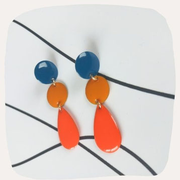 Bijou artisanal boucles d'oreilles en gold filled bleu jaune orange