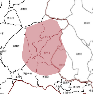 カナイ商事のLPガス供給エリアを示した地図