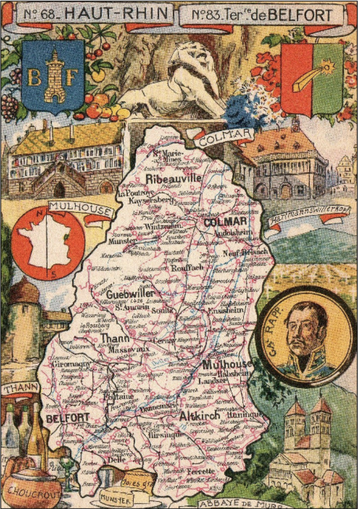 Recto d'une carte postale timbrée au dos envoyée depuis le Territoire-de-Belfort