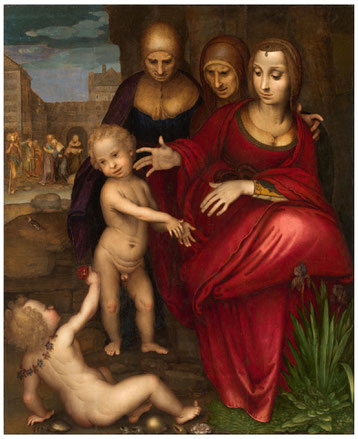 Fernando Yáñez de la Almedina “Sant'Anna, la Vergine, Santa Elisabetta, San Giovanni e Gesù Bambino”, 1525-1532,olio su tavola 140 x 119 cm., ©Museo Nacional del Prado, P002805 Madrid