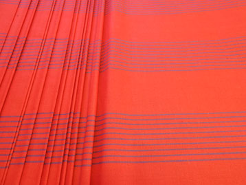 Bezugstoff rot-blau gestreift