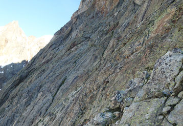 Gwächtenhorn SSW-Grat, Gwächtenhorn-SSW-Grat, Gwächtenhorn Südsüdwestgrat, Süd-südwestgrat, plattige Querung, Bänder, leicht absteigend