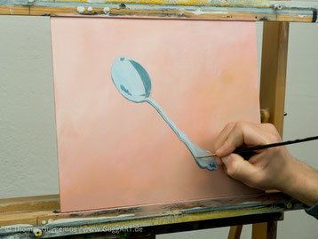 Dunkle Bereiche malen, Löffel malen mit Acryl