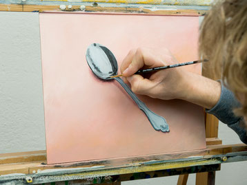 Chromeffekt malen mit Acryl, Löffel malen, Besteck malen