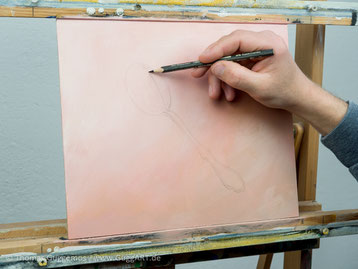 Skizziere Löffel, Skizze eines Löffels, Acrylmalerei, Löffel malen