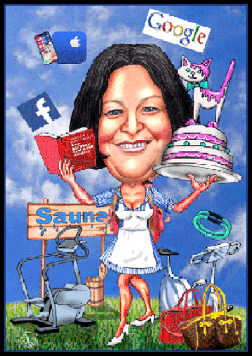 Karikatur zum Geburtstag zeichnen lassen. Eine Hausfrau undihre Hobbys.