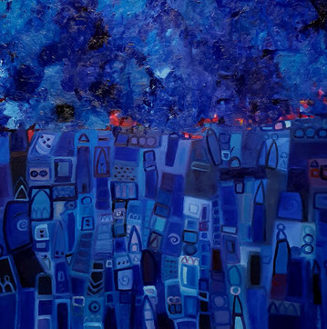 Blaue Stille        100 x100 cm          2023         Öl auf Leinwand