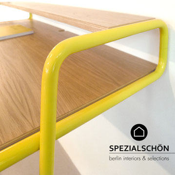 Lehnschreibtisch, Design Schreibtisch, Stahlrohr Tisch, Bauhaus, Gelber Tisch, Leaning Table, Eichentisch, Industrial Design