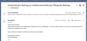 Frau Dr. Westphalen, Leiterin der AG Industriekultur Sachsen 2020, zum Bericht über die Auftaktveranstaltungrag