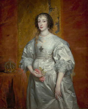 Henrietta Maria, Queen of Britain and consort of Charles I, around 1635, Anthony van Dyke, via Wikimedia Commons.