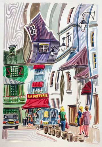 BARRIO LATINO (PARIS). Acuarela sobre papel prensado. 76 x 56 x 1 cm.