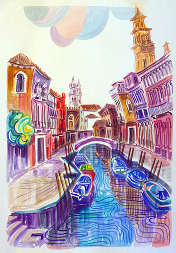 CANAL DE VENECIA (VENECIA). Acuarela sobre papel prensado. 76 x 56 x 1 cm.