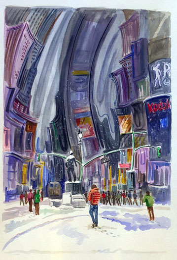 TIMES SQUARE (NEW YORK). Watercolor on pressed paper. 76 x 56 x 1 cm.