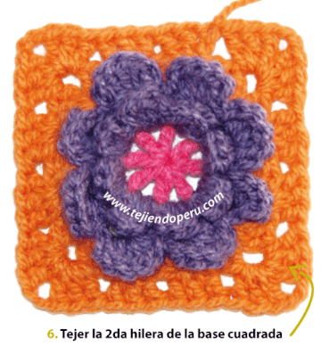 Cómo tejer un cuadrado con flor a crochet - flower granny square