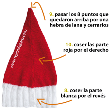 gorro de papanoel en dos agujas