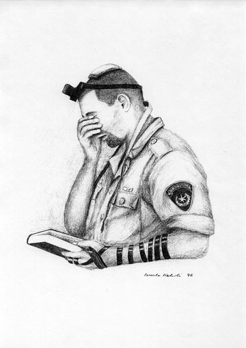 Bleistift: Israelischer Soldat an der Westmauer