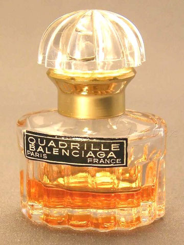 BALENCIAGA - QUADRILLE : PARFUM : FLACON ANCIEN AVEC BOUCHON DEMI-COUPE EN VERRE