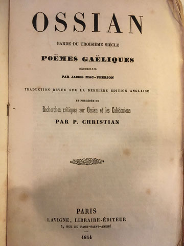 Livre : poemes galliques d'Ossian  recueillis par Mac-Pherson 1844