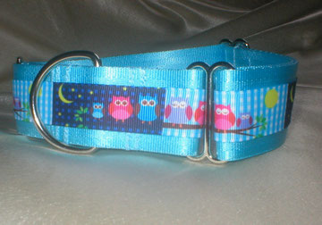 Halsband, Hund, Martingale, 4cm breit, mit Borte Eule