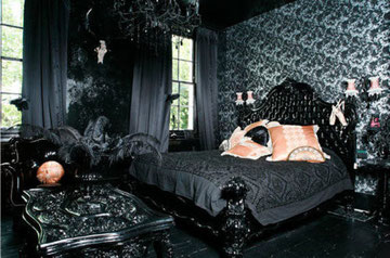 Black gothic bedroom by Meg Mathews