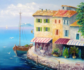 Hafen, Markttreiben, 50x60 Öl auf Leinwand, Keilrahmen