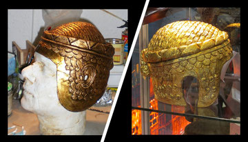 Links: Mein Helm für Pericles, rechts: Helm von Maurizio Bazar