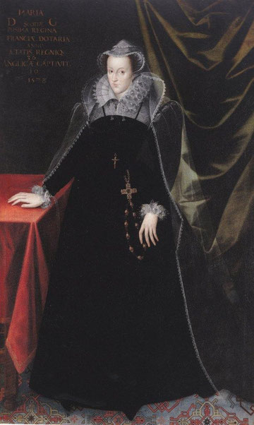 María Estuardo,reina de Escocia, anónimo inglés.204x126cm. Expresión severa y mirada triste.Su trágica vida,Isabel I de Inglaterra la mantuvo cautiva 20 años, tres veces viuda, fue ejecutada a los 45 años.