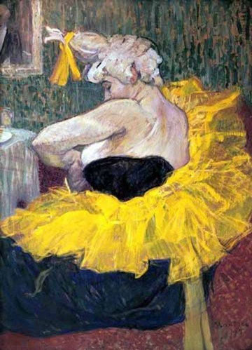 Toulouse Lautrec. Clownesse Chau-kao.1895.Magistral síntesis y fusión del personaje con su ambiente, gracias a los carteles.Evidencia la contra-cultura popular gamberra que participa de la modernidad sin normas.Acusador de vicios de tantos garitos.