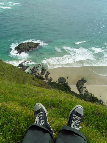 Blick von unserem Picknickplatz. Links oben kann man die Stelle sehen wo die Wellen des Pazifik und der Tasmanischen See aufeinandertreffen.
