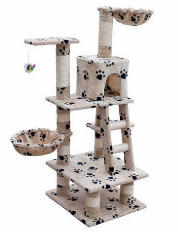 Arbre à Chat Modèle ALBA en Beige motif Pattes de chat