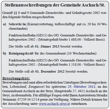 Aschacher Gemeinde-Infos Folge 4, Oktober 2012