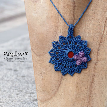 rosace micromacramé hortensia bretagne collier
