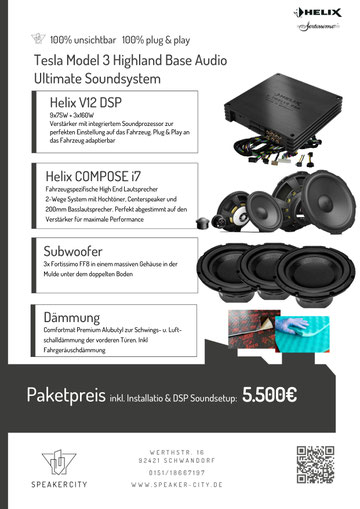 Tesla Model 3 Subwoofer, Soundsystem verbessern, mehr Klang, DSP Endstufe, Dämmung