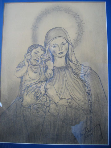 Muttergottes mit Jesukind - mit Bleistift gezeichnet 2002