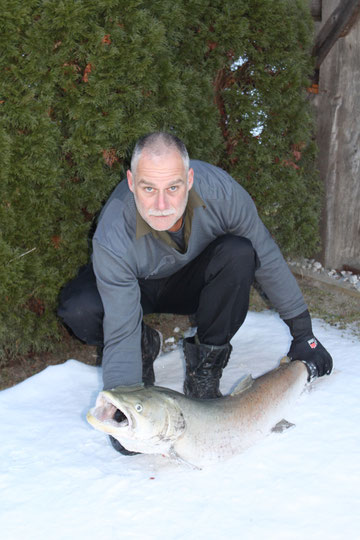 Erich Ronacher hat diesen Huchen im Jänner 2012 vom Gailfluss gezogen.