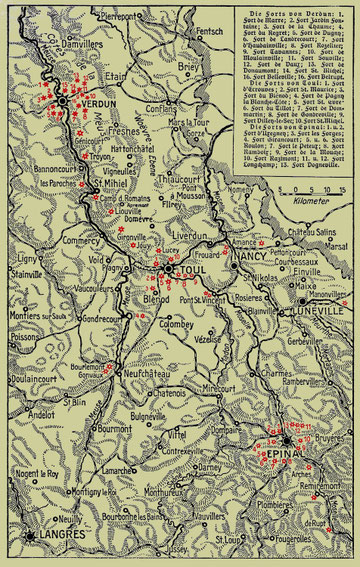 Übersichtskarte der Forts um Verdun und Umgebung